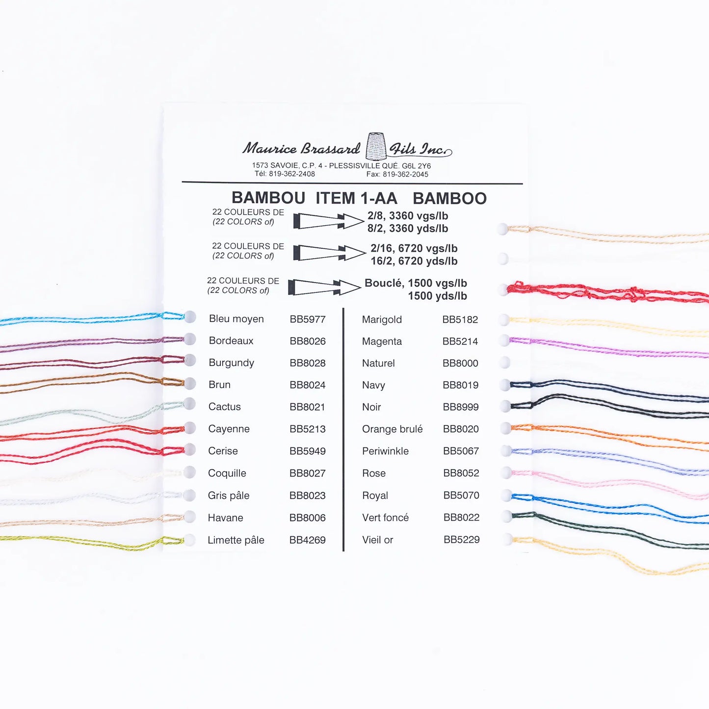 Carte coloris bambou Maurice Brassard – Ne 8/2 - 22 couleurs