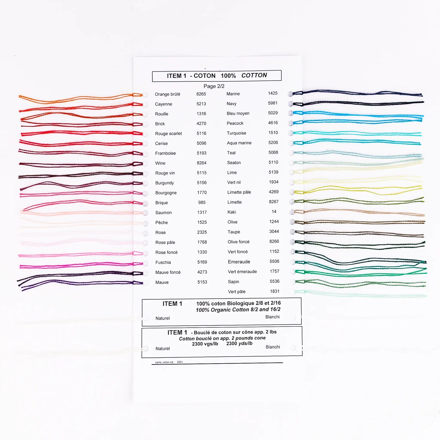 Carte coloris Coton Maurice Brassard – Coton Ne 8/2 - 81 couleurs